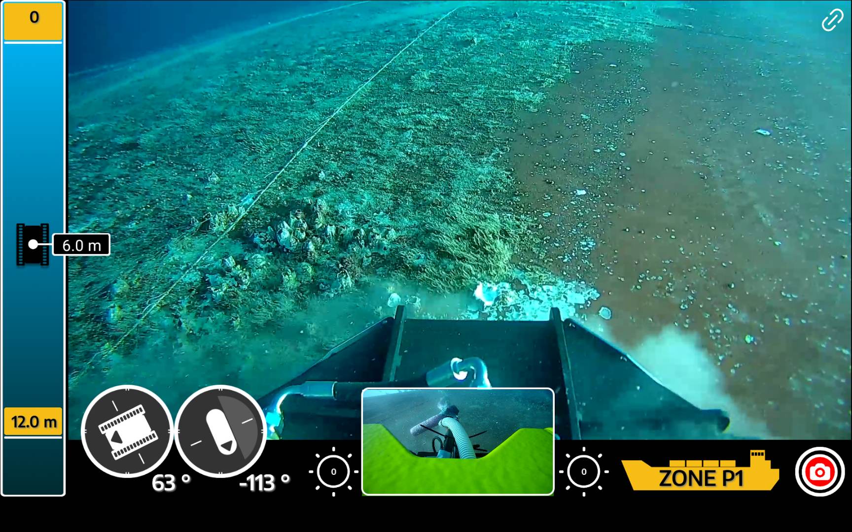 Live cleaning telemetry showing the fouled and cleaned hull boundary