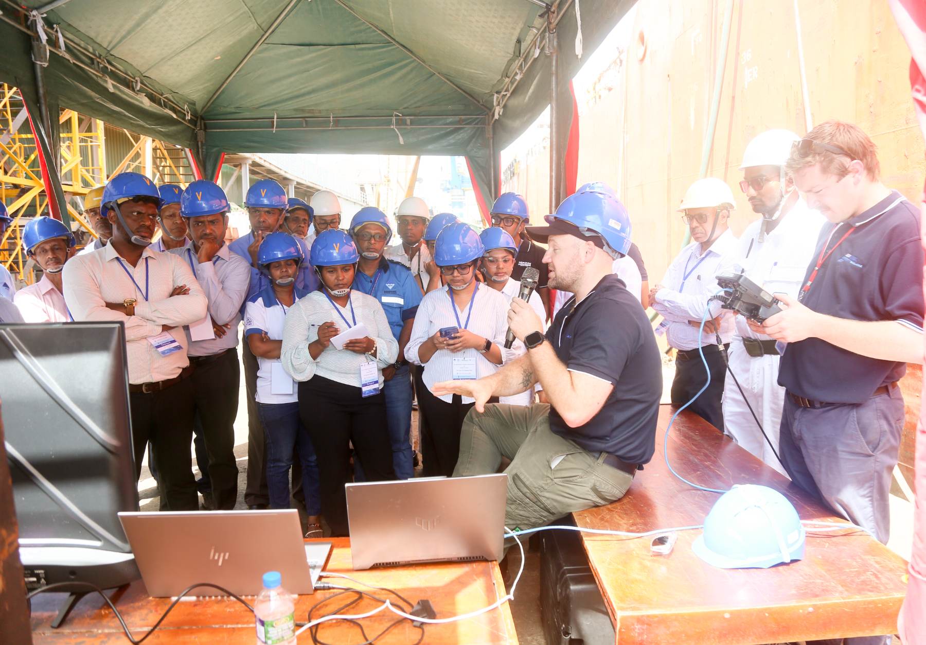 Group training demonstration at a shipyard